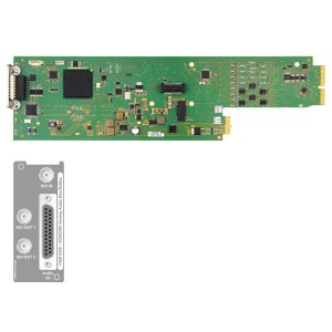 Circuit board with various electronic components and a metal connector.