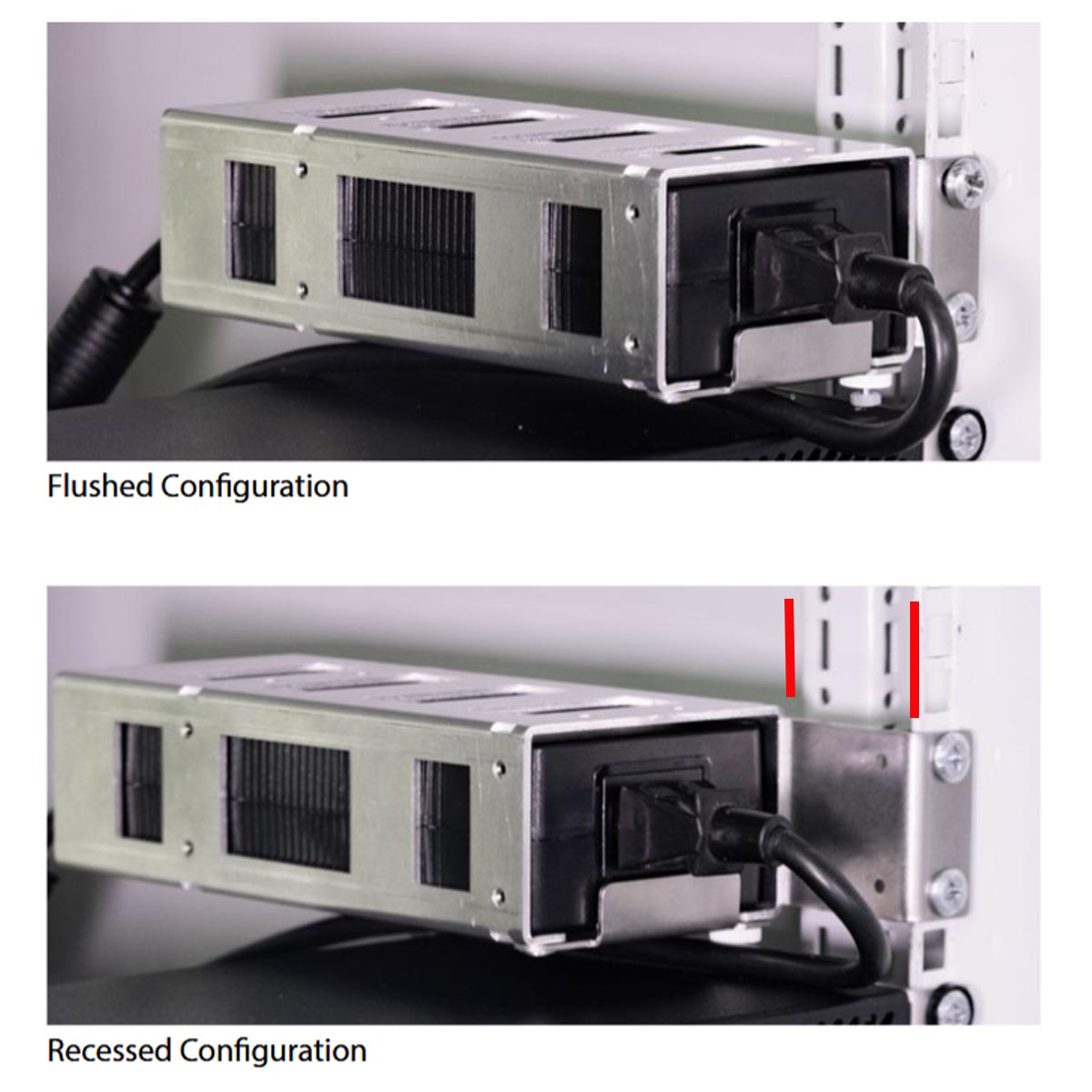 RXTA200 2 | LYNX Technik USA Rack-mounted server/storage module installed flush against the rack rail (flushed configuration).