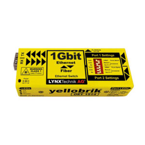 Yellow Lynx Technik 1Gbit Ethernet fiber switch with port settings diagram on the side (informational)